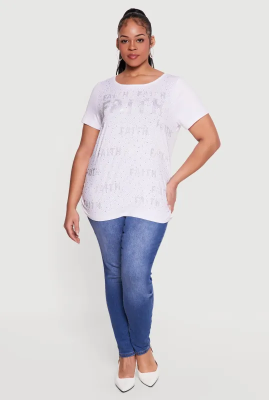 Plus Size Rhinestone Faith Graphic Tee made by Rainbow