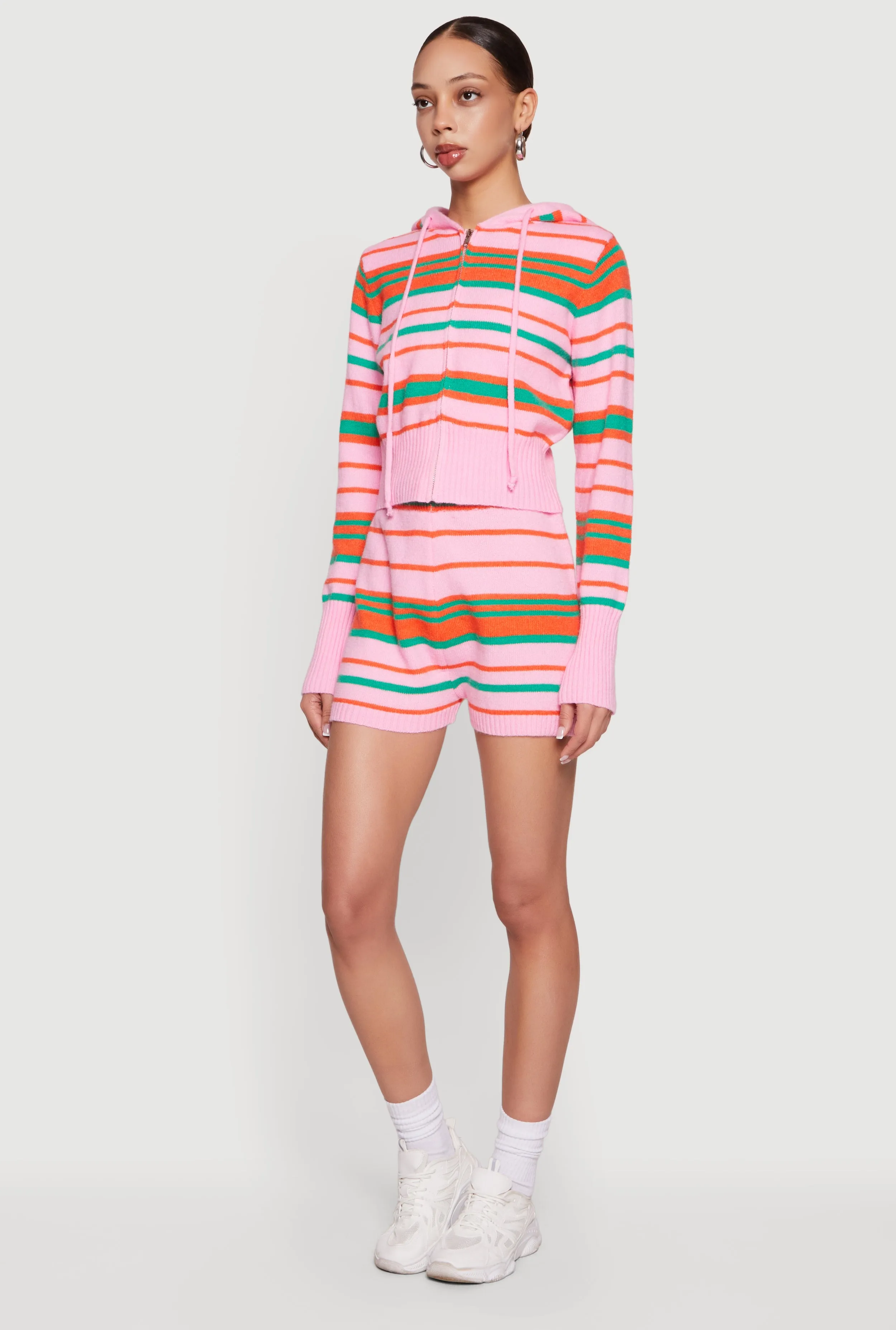 Striped Zip Front Hooded Sweater sold by Rainbow product image thumbnail 3