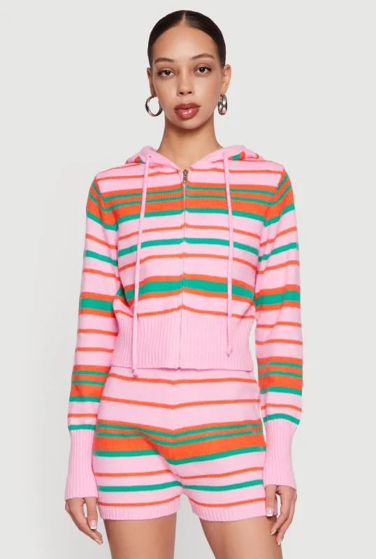 Striped Zip Front Hooded Sweater made by Daisy