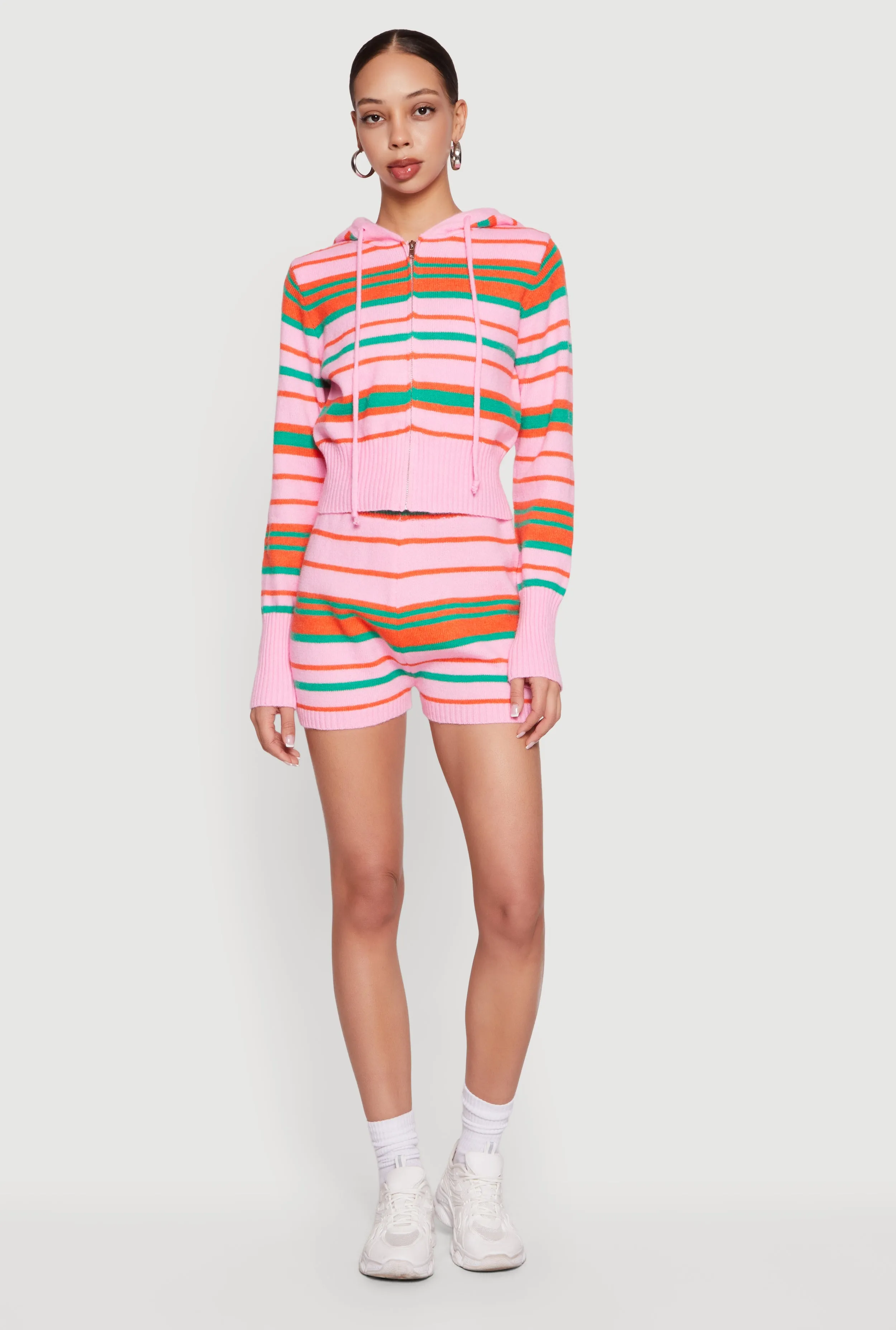 Striped Zip Front Hooded Sweater sold by Rainbow product image thumbnail 2