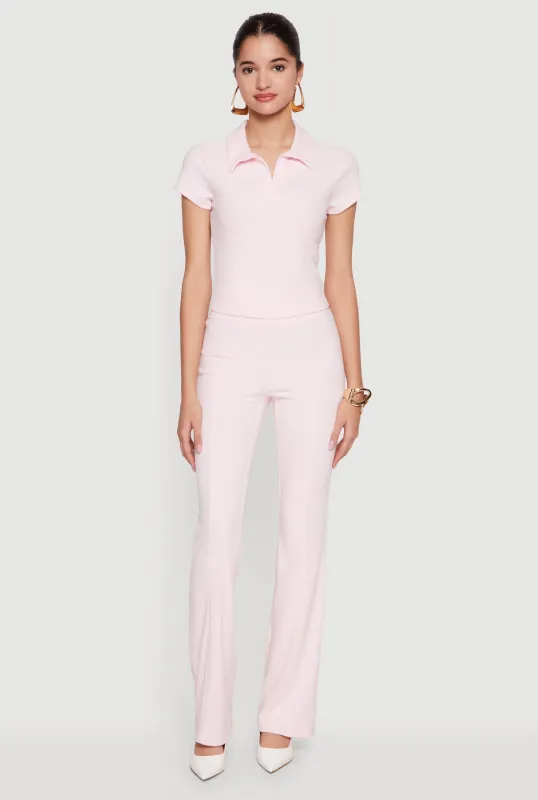 Brushed Rib Knit High Waisted Slim Leg Pants made by Rainbow