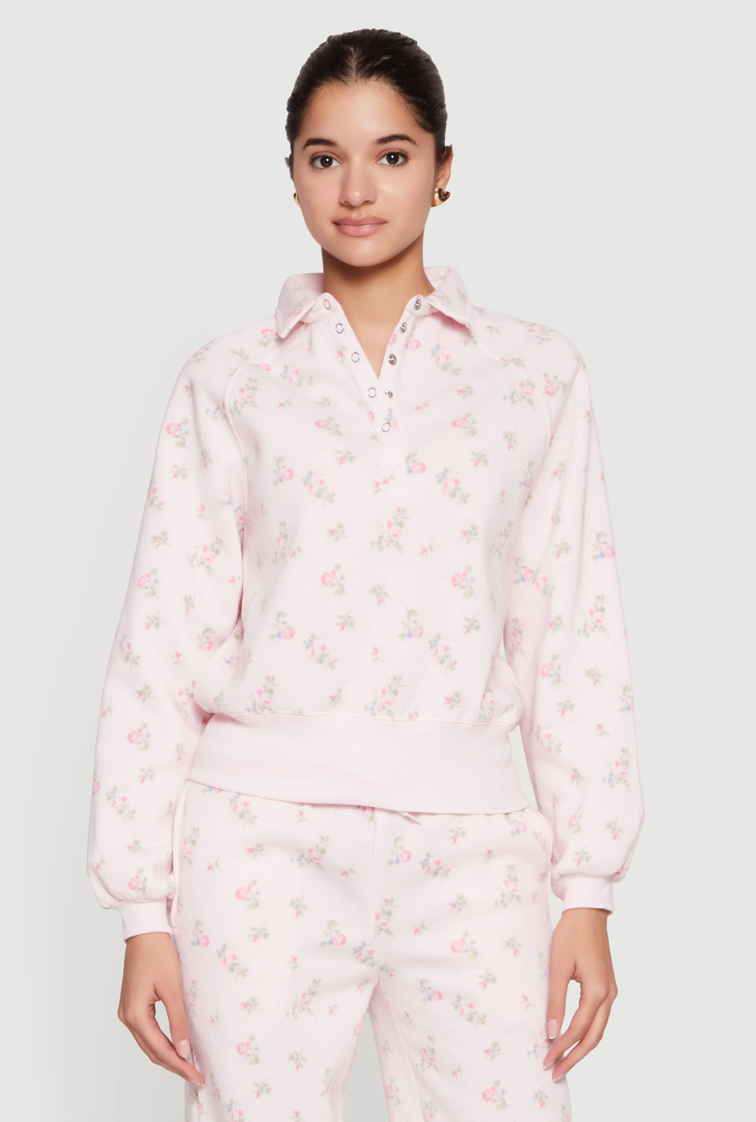 Ditsy Floral Print Raglan Sleeve Polo Sweatshirt sold by Rainbow