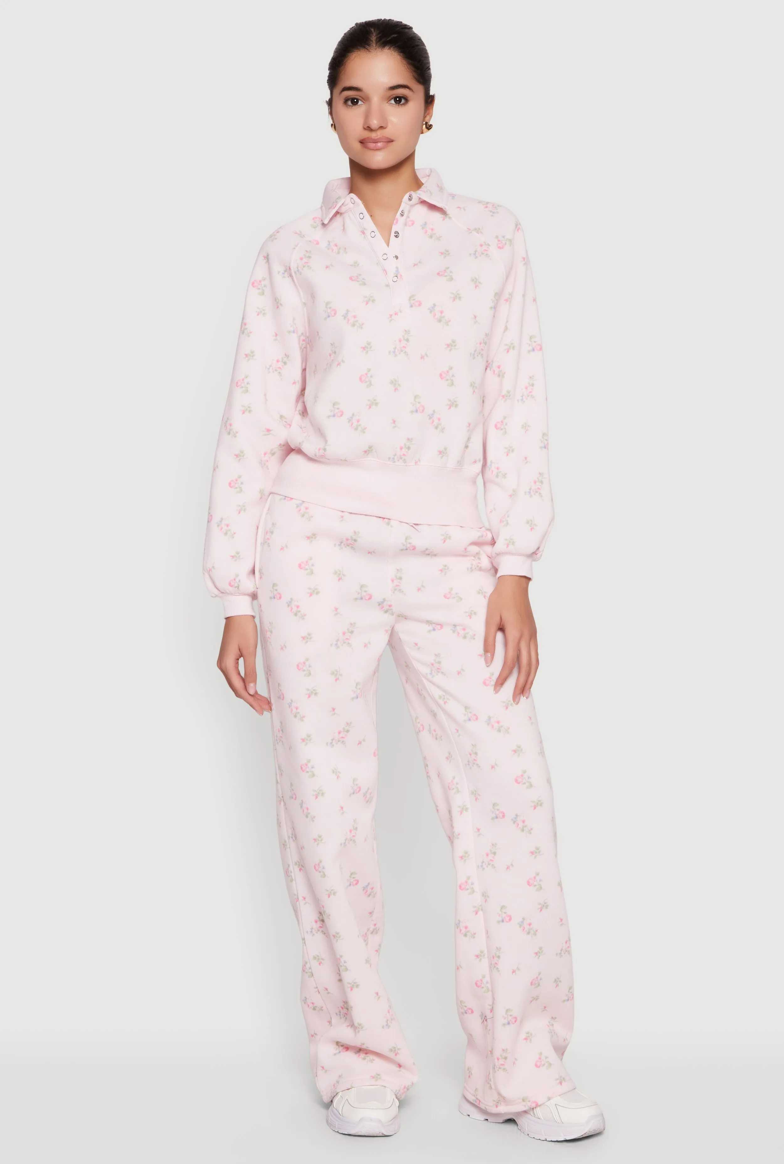Ditsy Floral Print Raglan Sleeve Polo Sweatshirt sold by Rainbow product image thumbnail 2