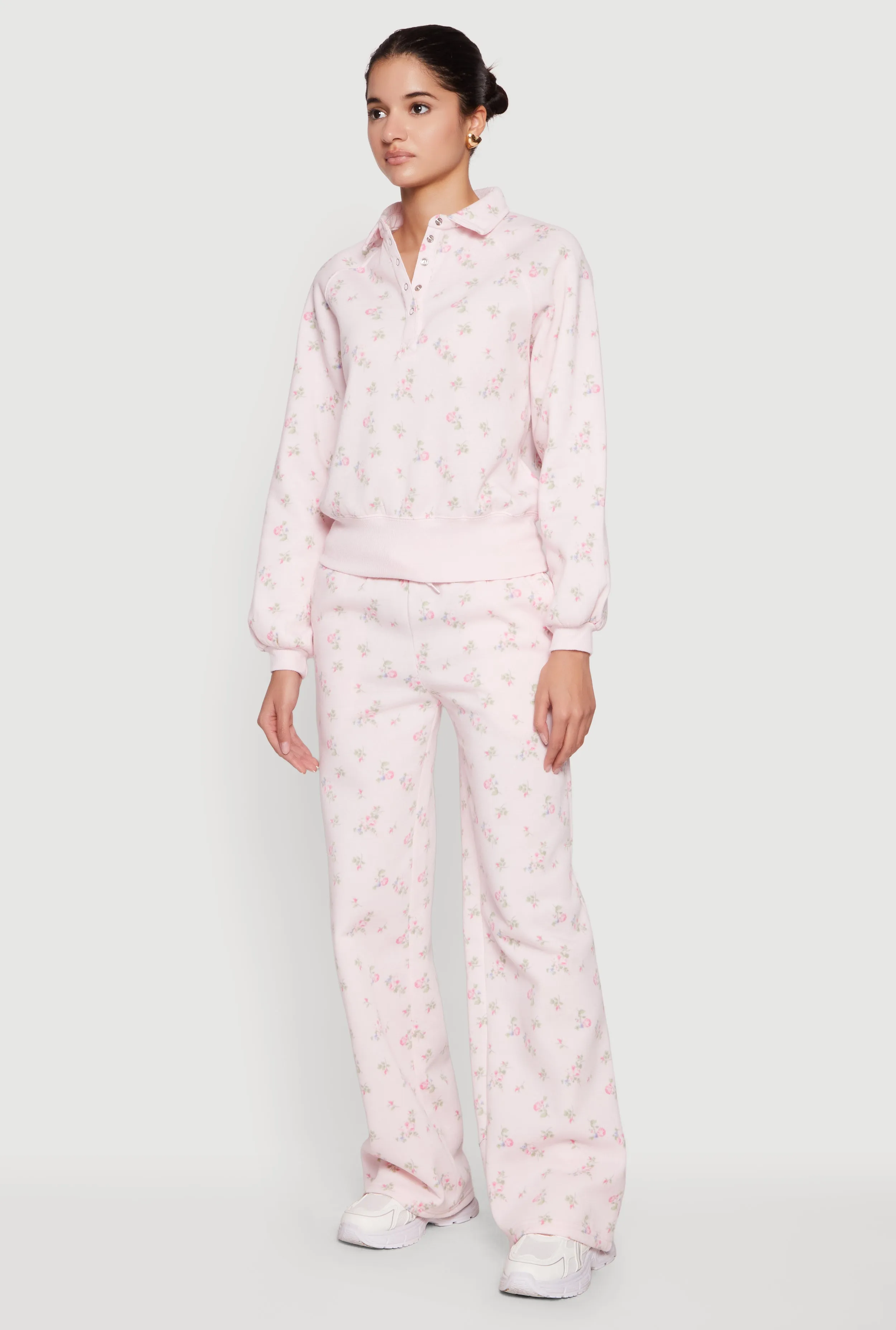 Ditsy Floral Print Raglan Sleeve Polo Sweatshirt sold by Rainbow product image thumbnail 3