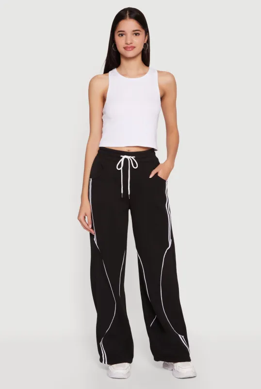 Contrast Trim Drawstring Waist Wide Leg Sweatpants made by Rainbow