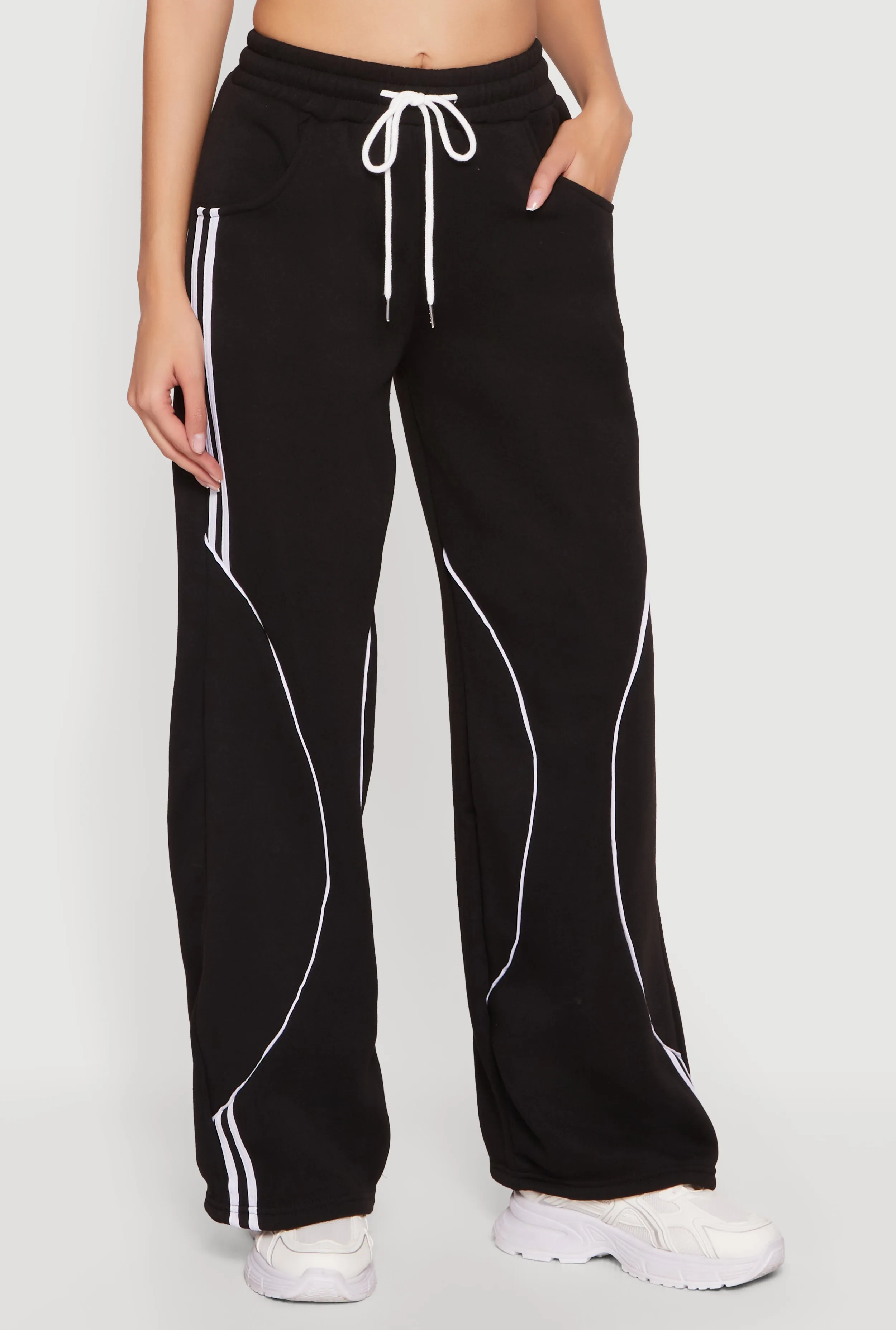 Contrast Trim Drawstring Waist Wide Leg Sweatpants sold by Rainbow product image thumbnail 3