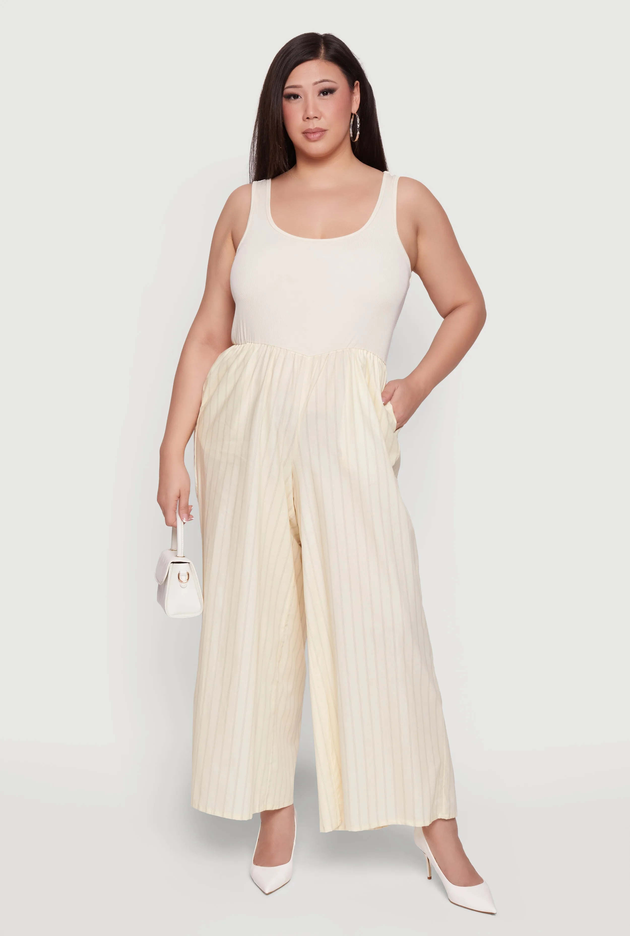 Plus Size Sleeveless Striped Ribbed Knit Jumpsuit sold by Rainbow product image thumbnail 2