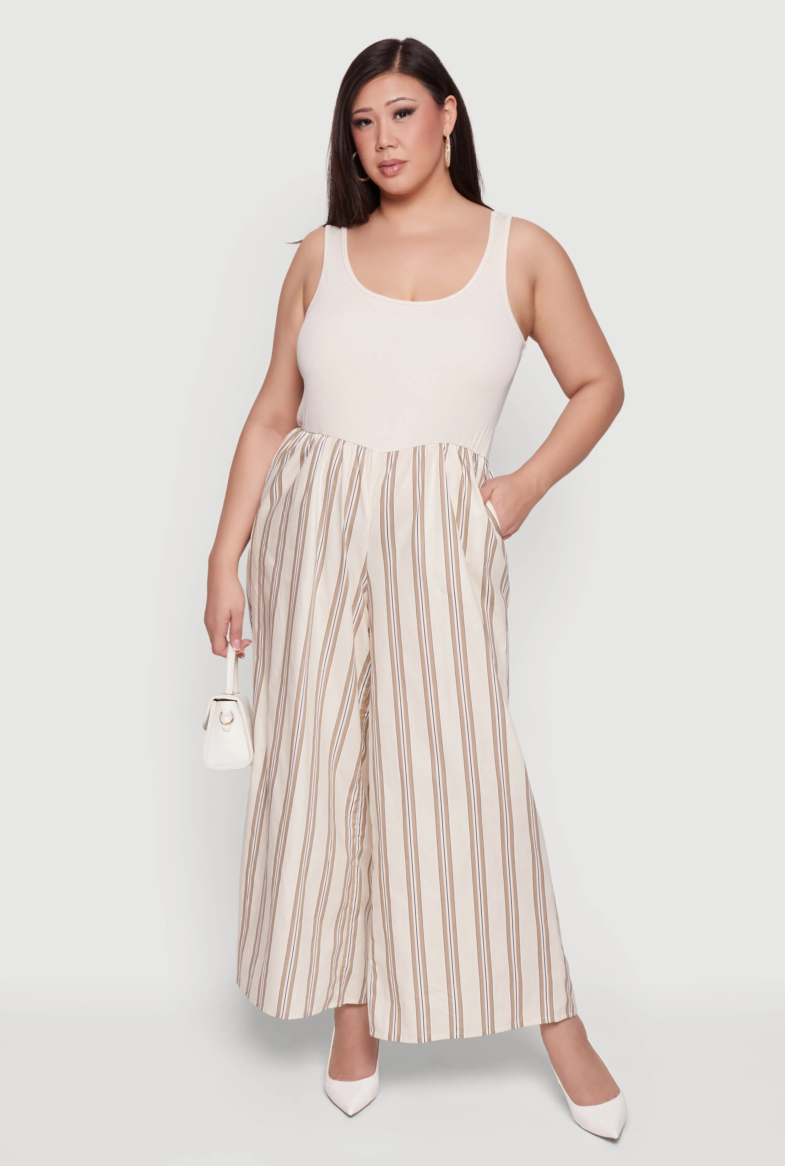 Plus Size Sleeveless Striped Ribbed Knit Jumpsuit sold by Rainbow product image thumbnail 4