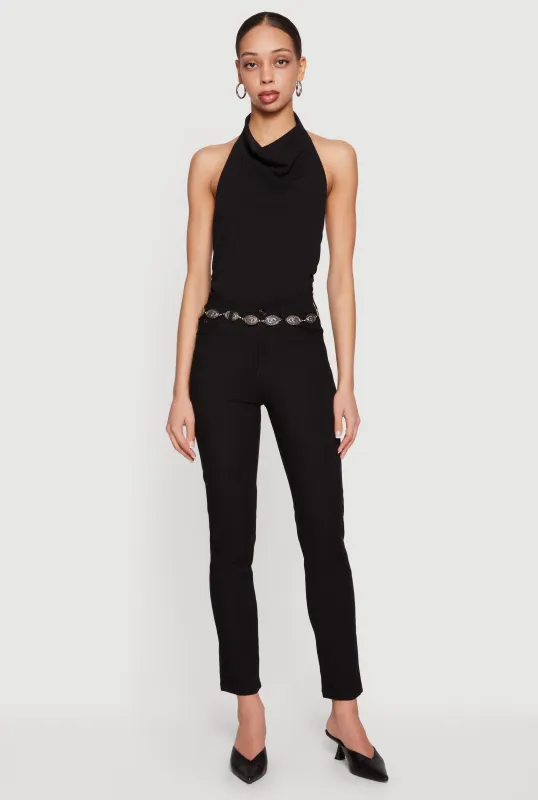 High Waisted Slim Leg Pants with Concho Chain Belt made by Rainbow