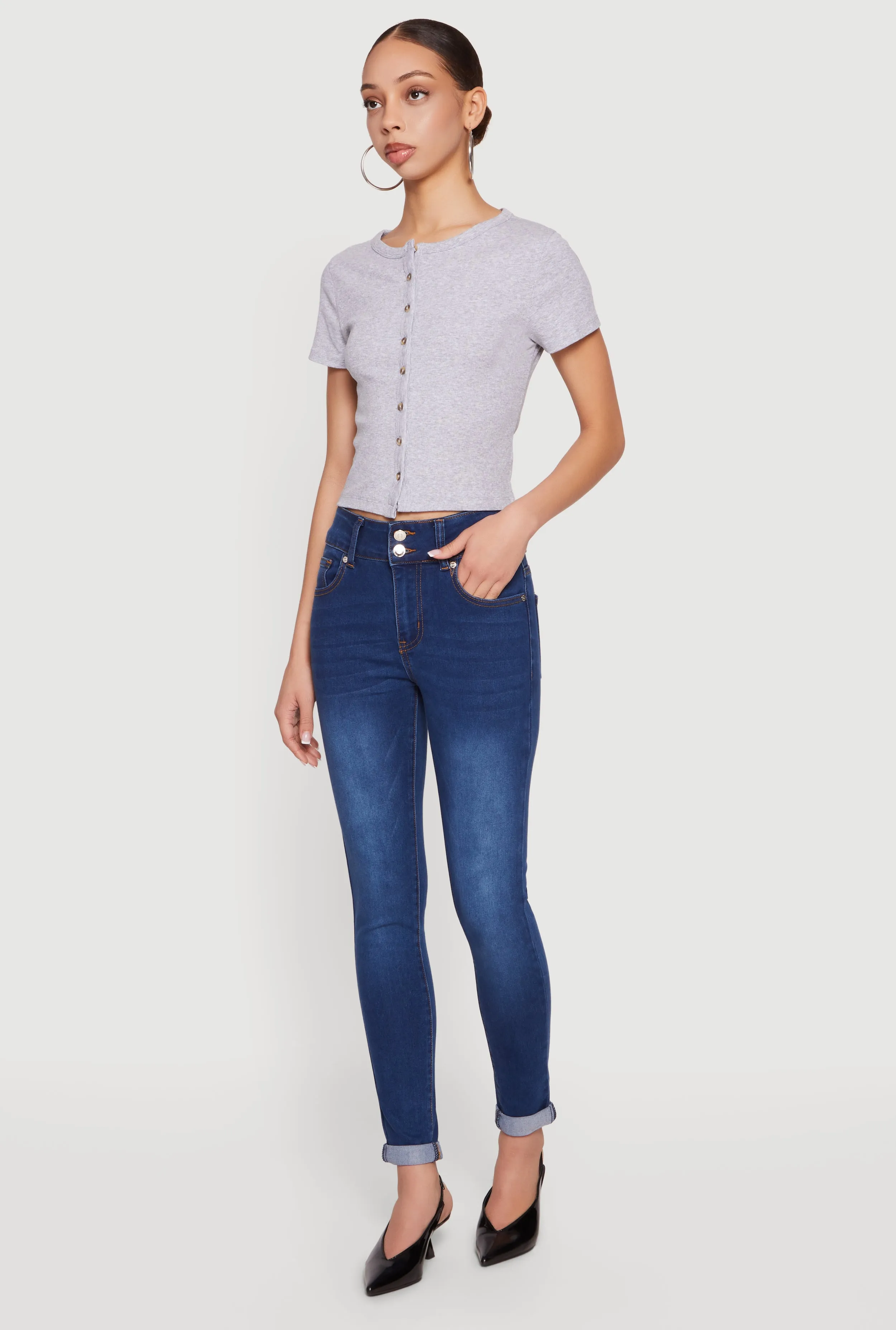 Ribbed Knit Button Front Crop Top sold by Rainbow product image thumbnail 3
