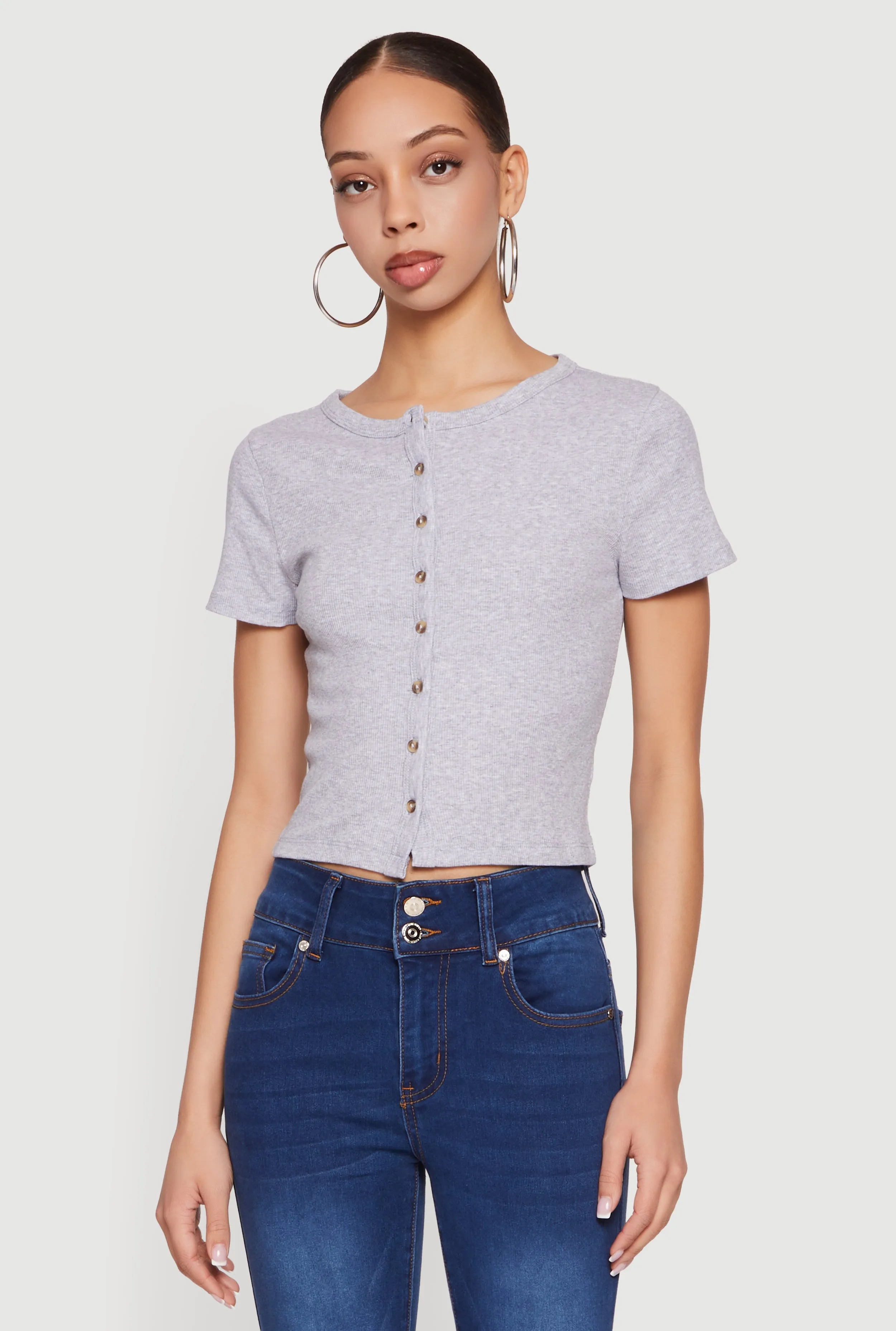 Ribbed Knit Button Front Crop Top sold by Rainbow product image thumbnail 2