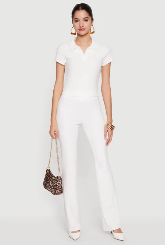 Brushed Rib Knit High Waisted Slim Leg Pants made by Rainbow