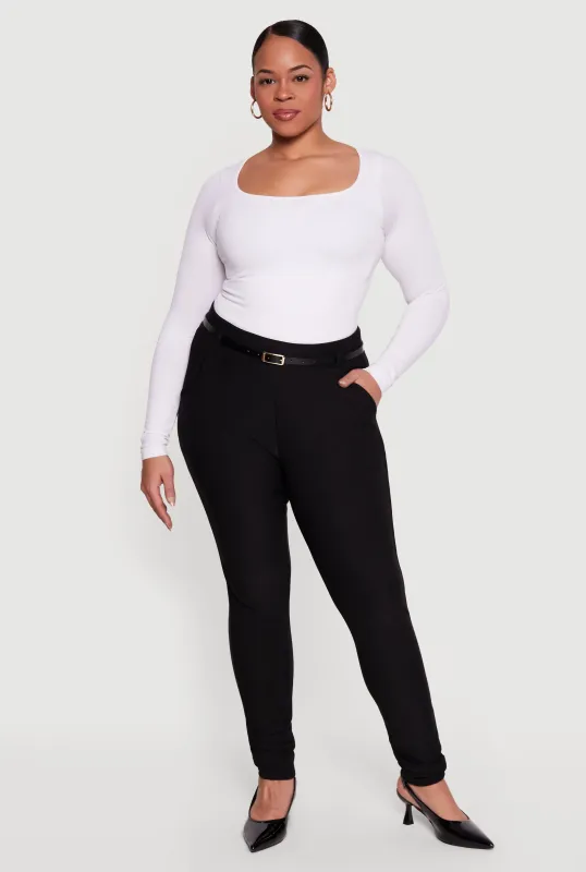 Plus Size High Waisted Belted Skinny Leg Dress Pants made by Rainbow
