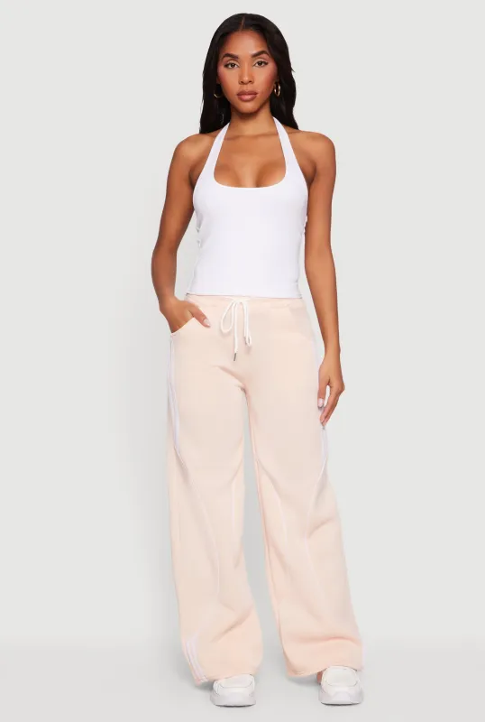 Contrast Trim Drawstring Waist Wide Leg Sweatpants made by Rainbow