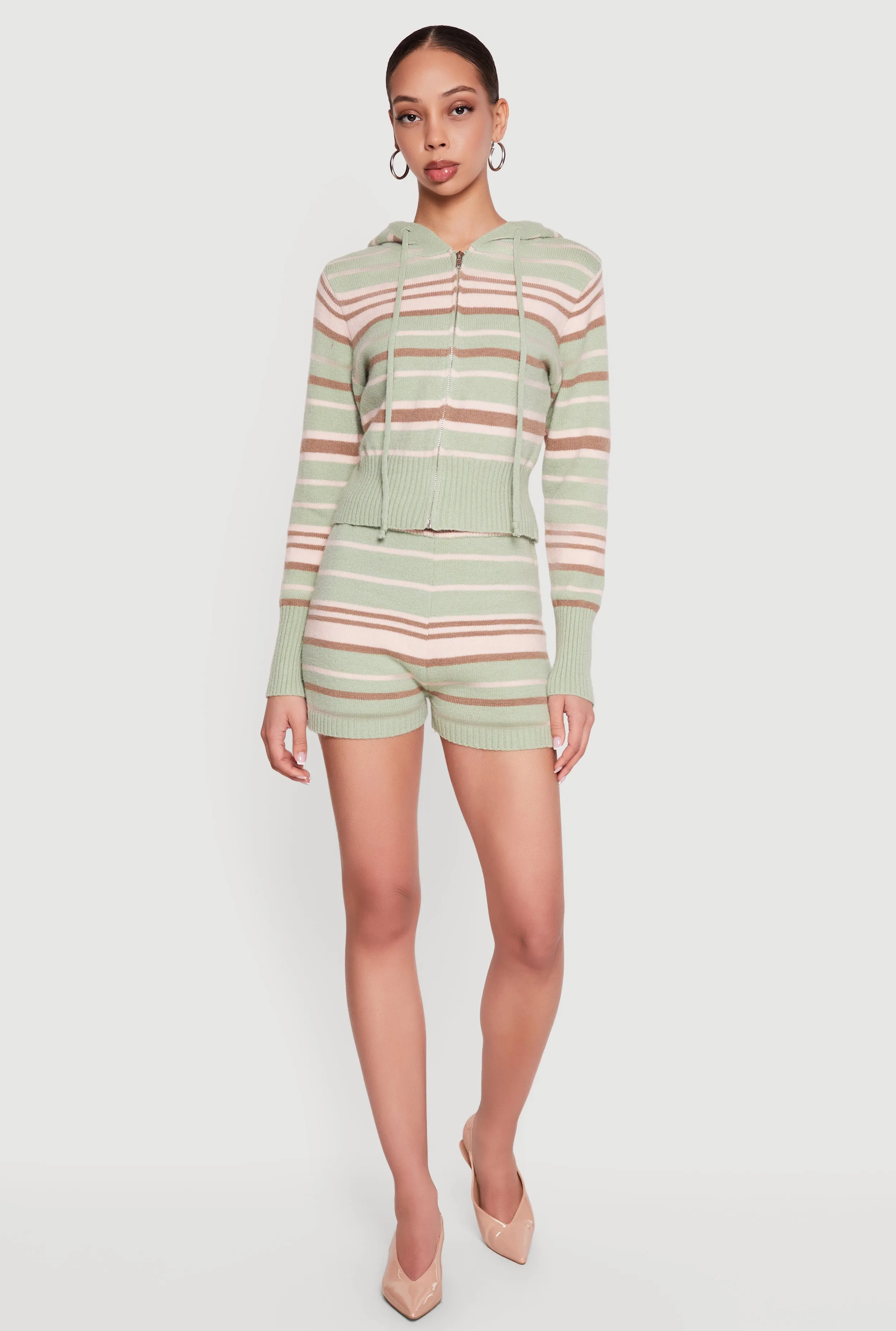 Striped Zip Front Hooded Sweater sold by Rainbow product image thumbnail 2
