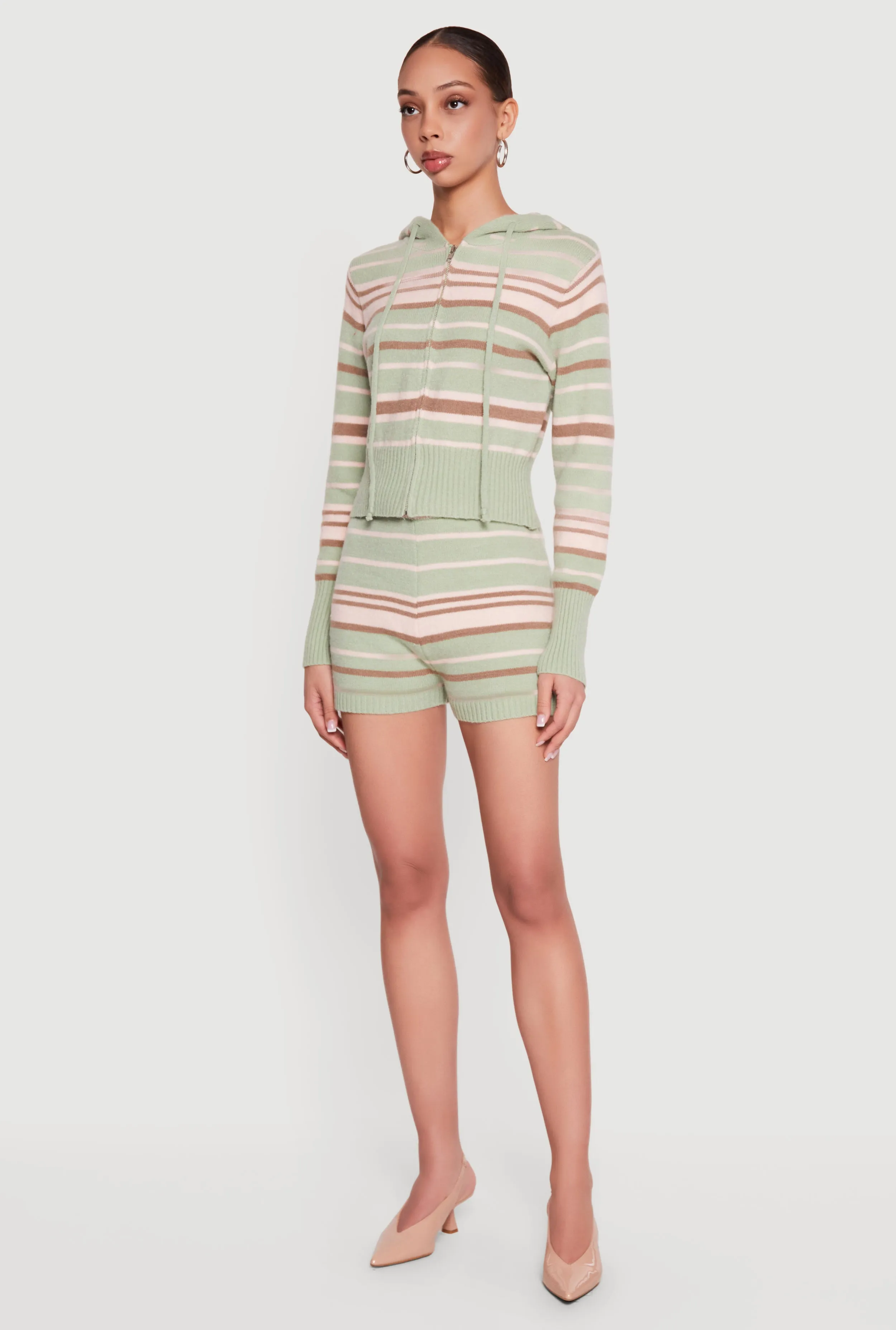 Striped Zip Front Hooded Sweater sold by Rainbow product image thumbnail 3