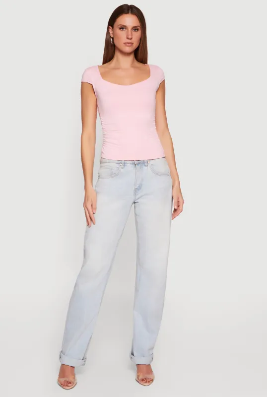 Solid Ruched Side Cap Sleeve Top made by Rainbow