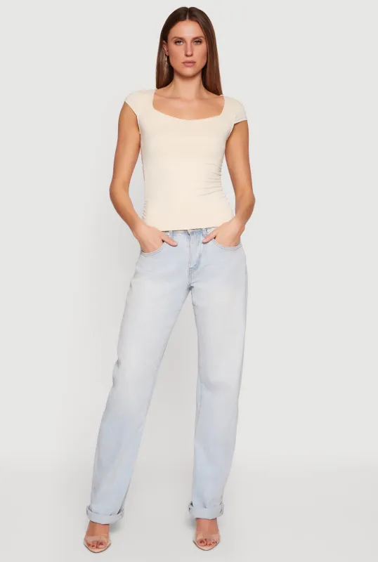 Solid Ruched Side Cap Sleeve Top made by Rainbow