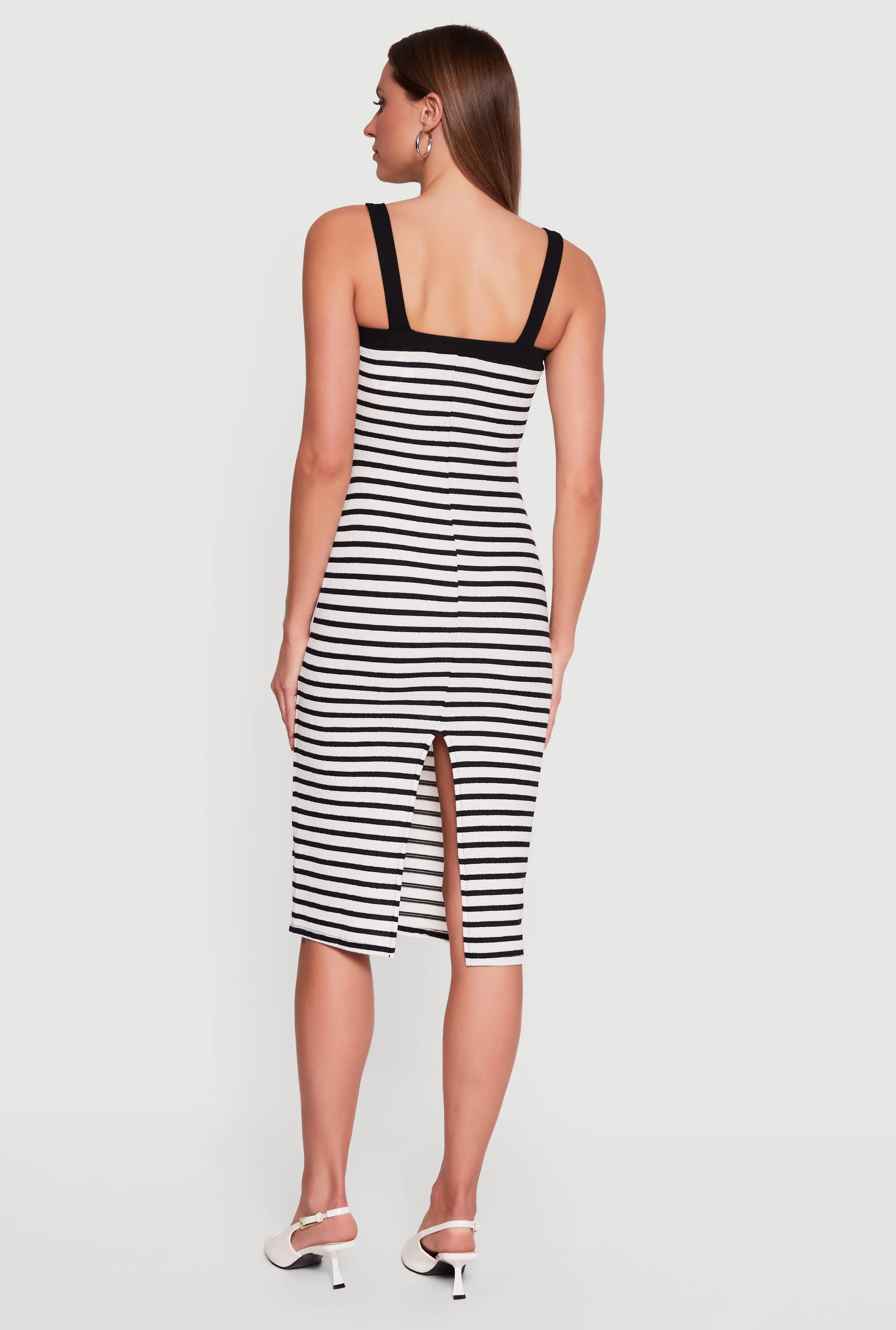 Square Neck Faux Button Striped Midi Dress sold by Rainbow product image thumbnail 3