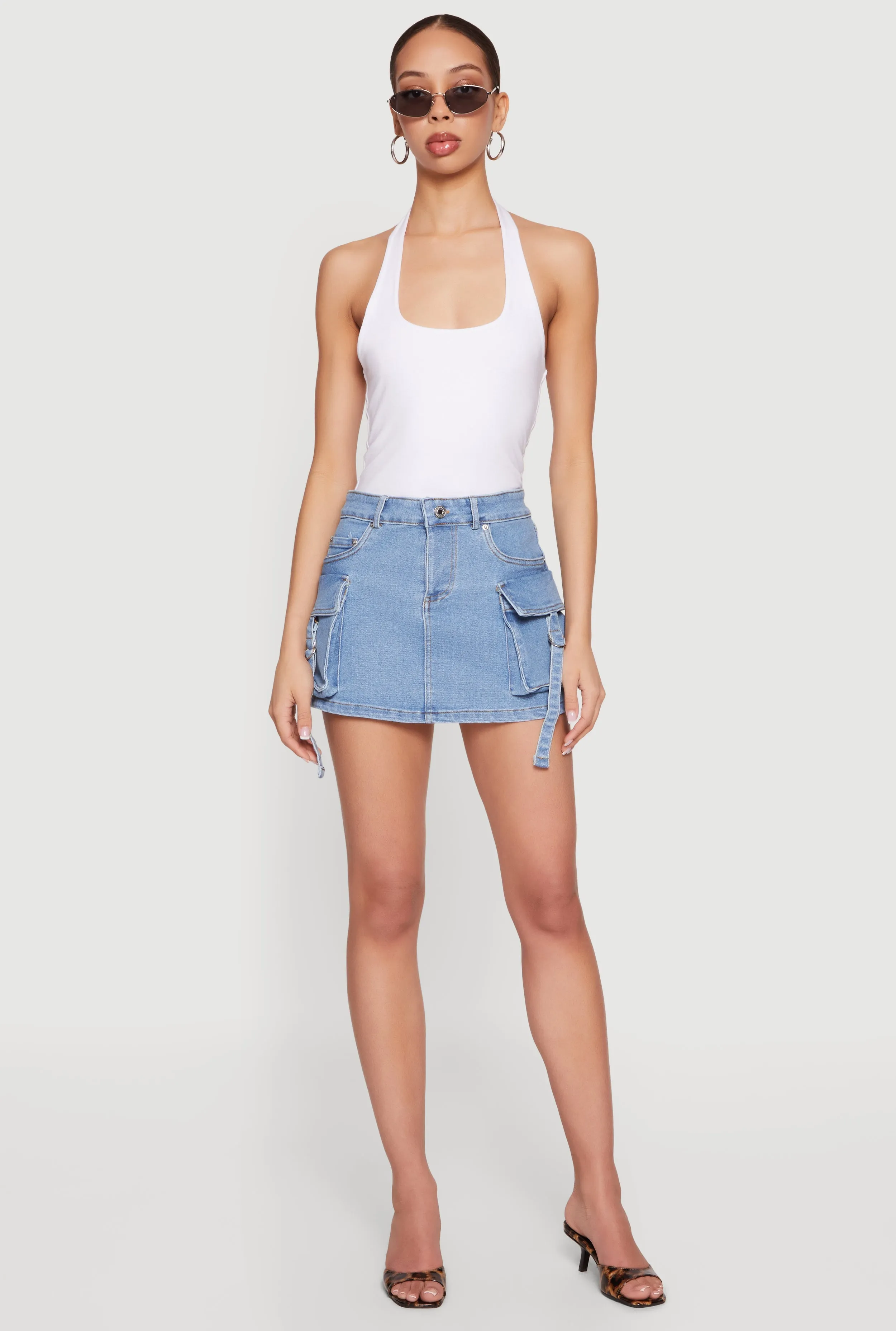 Mini Cargo Pocket Denim Skirt with Buckles sold by Rainbow
