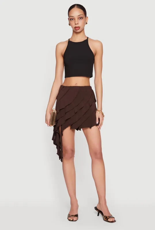 Asymmetrical Ruffle Tiered Mini Skirt made by Rainbow