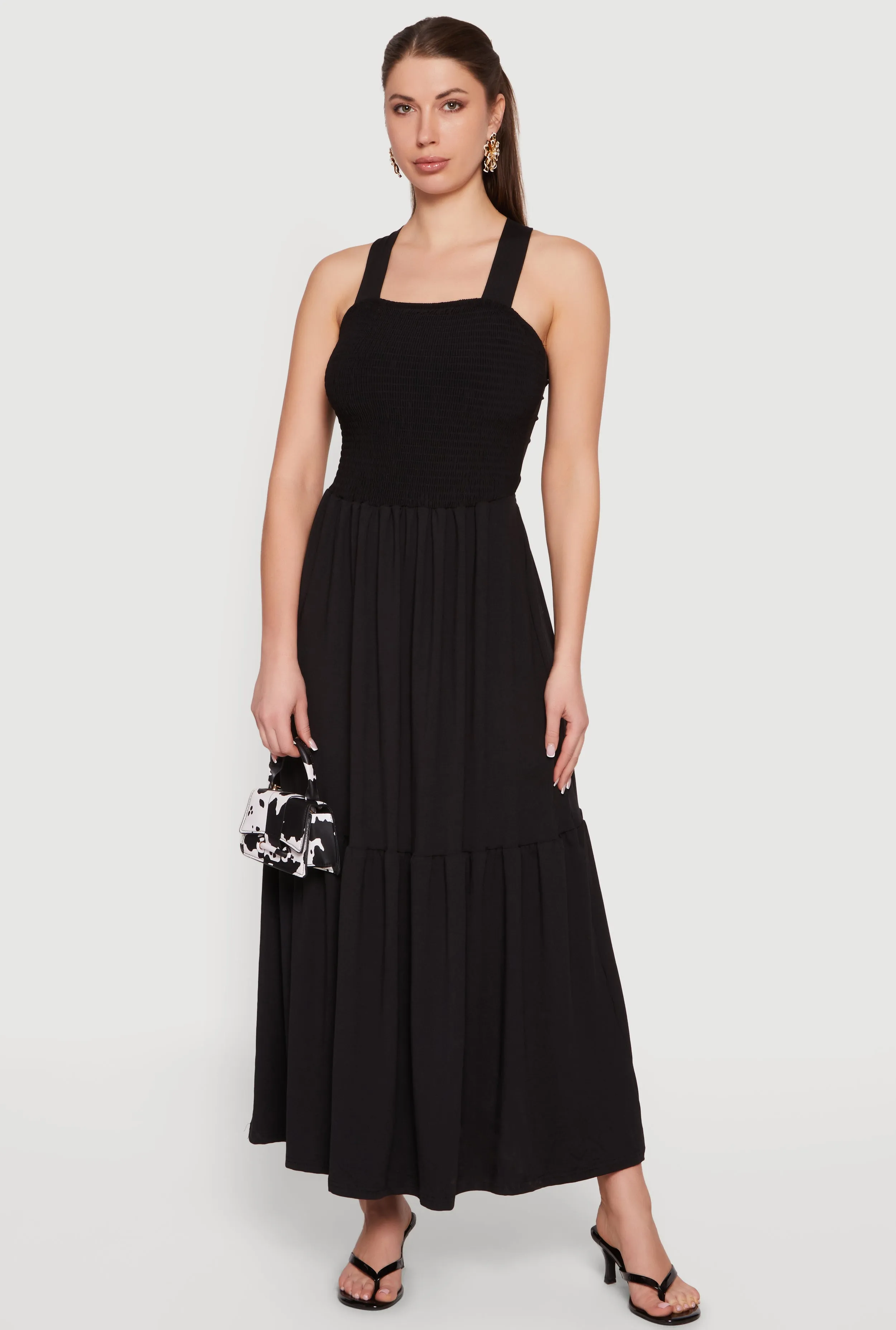 Smocked Tie Back Keyhole Maxi Dress sold by Rainbow