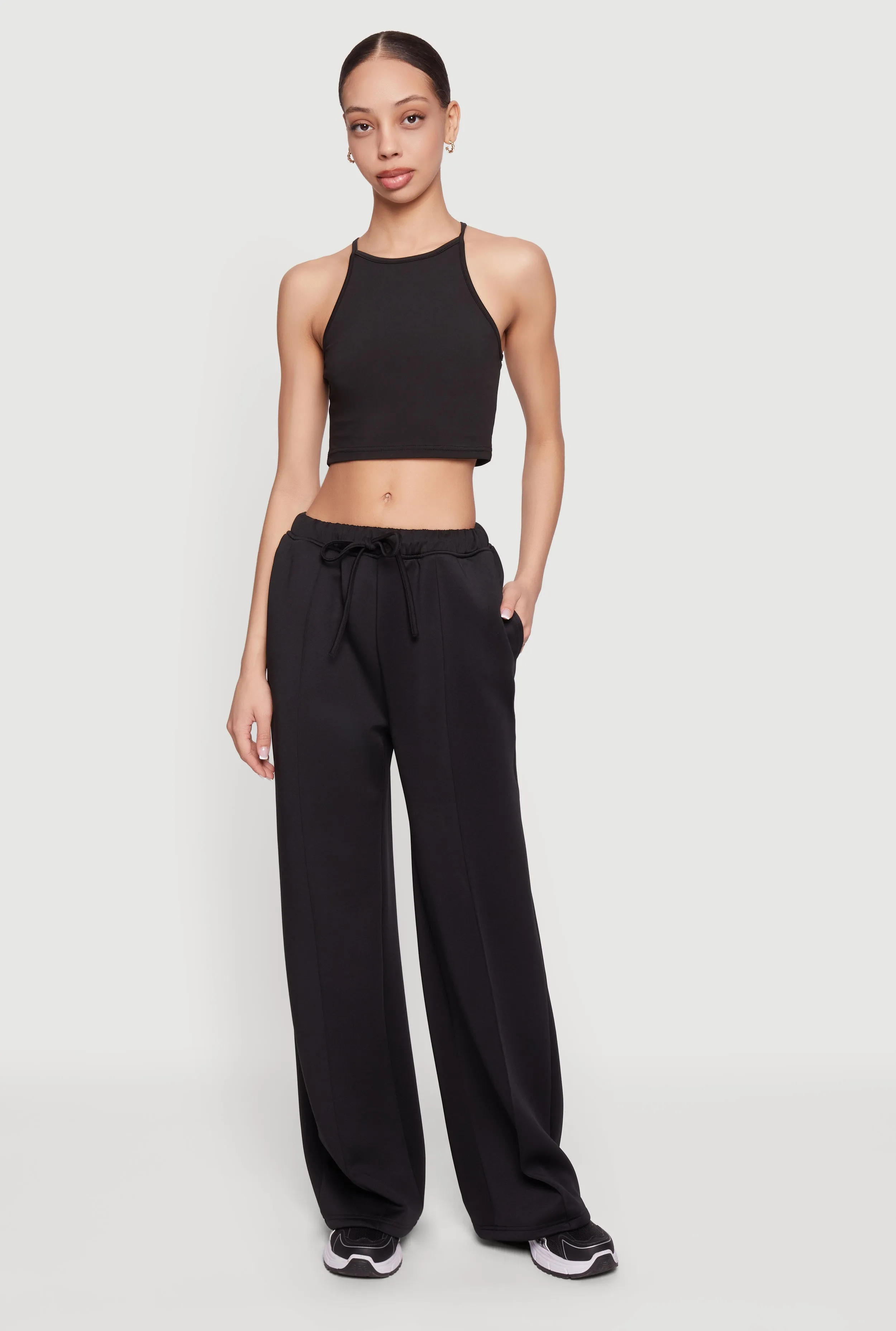 Scuba Drawstring Waist Pintuck Wide Leg Pants sold by Rainbow