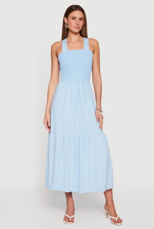 Smocked Tie Back Keyhole Maxi Dress made by Rainbow