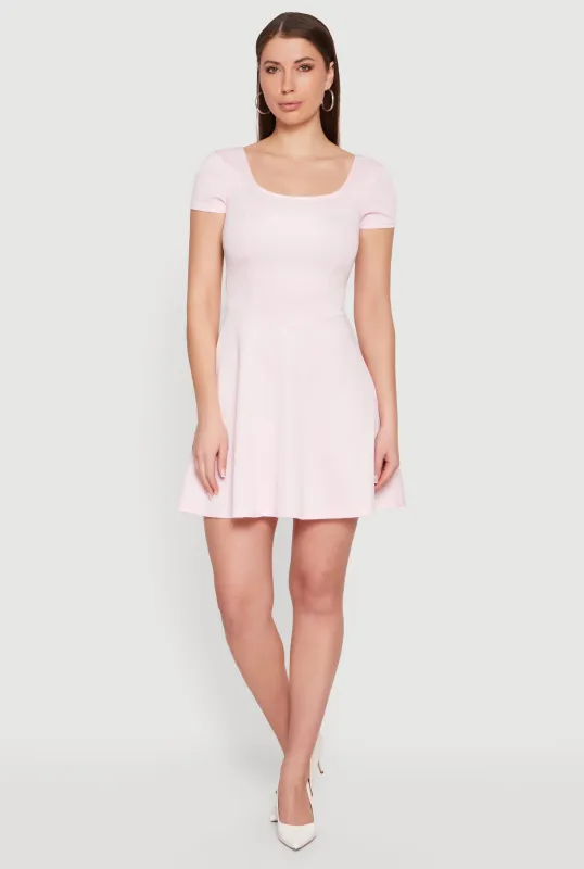 Short Sleeve Scoop Neck Skater Mini Dress made by Rainbow