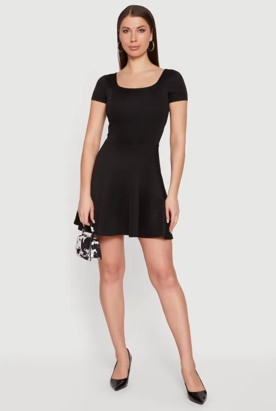 Short Sleeve Scoop Neck Skater Mini Dress made by Rainbow