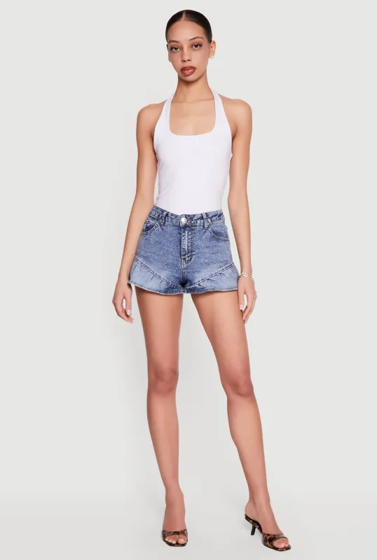 Almost Famous Acid Wash Denim Ruffled Shorts made by Almost Famous