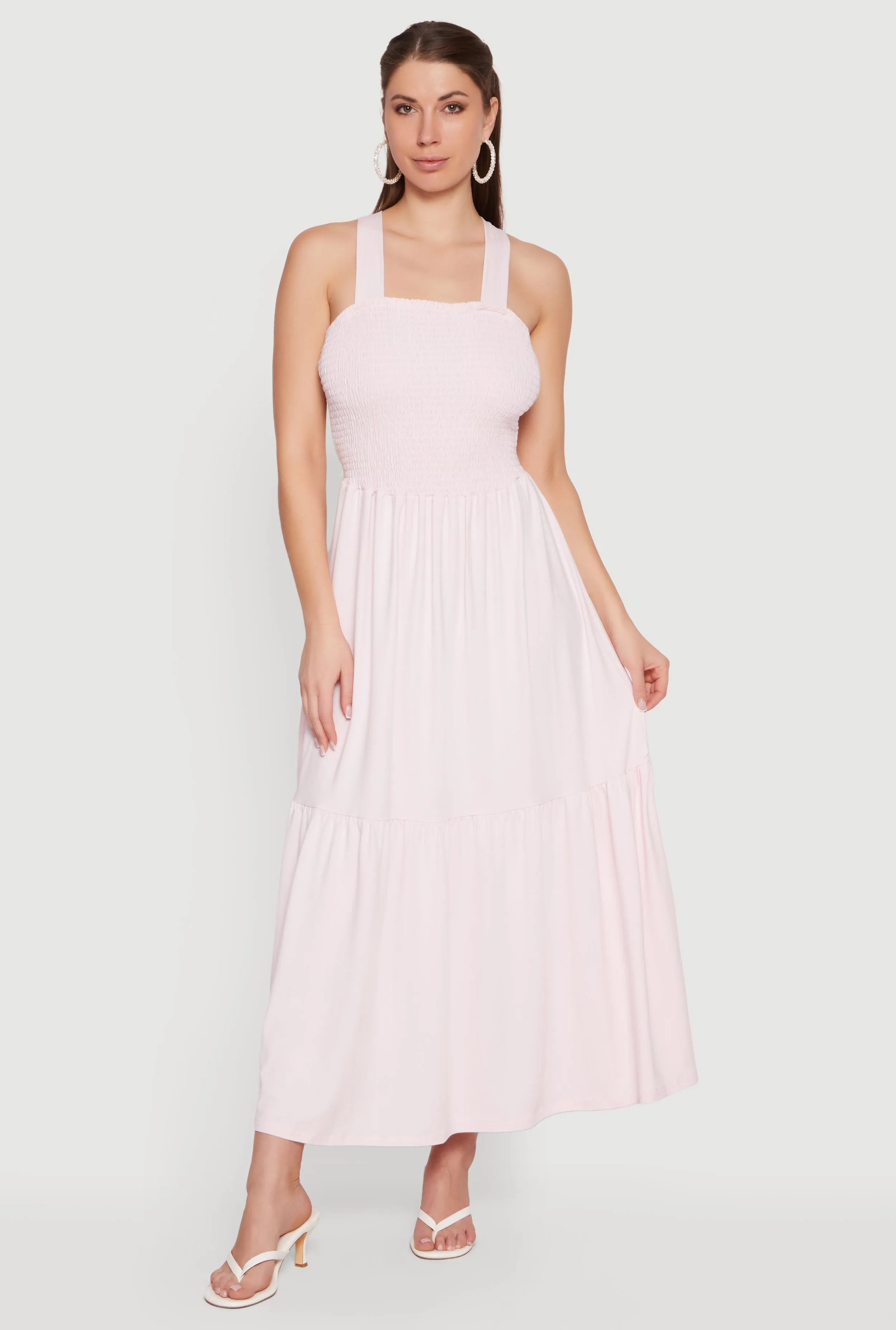 Smocked Tie Back Keyhole Maxi Dress sold by Rainbow