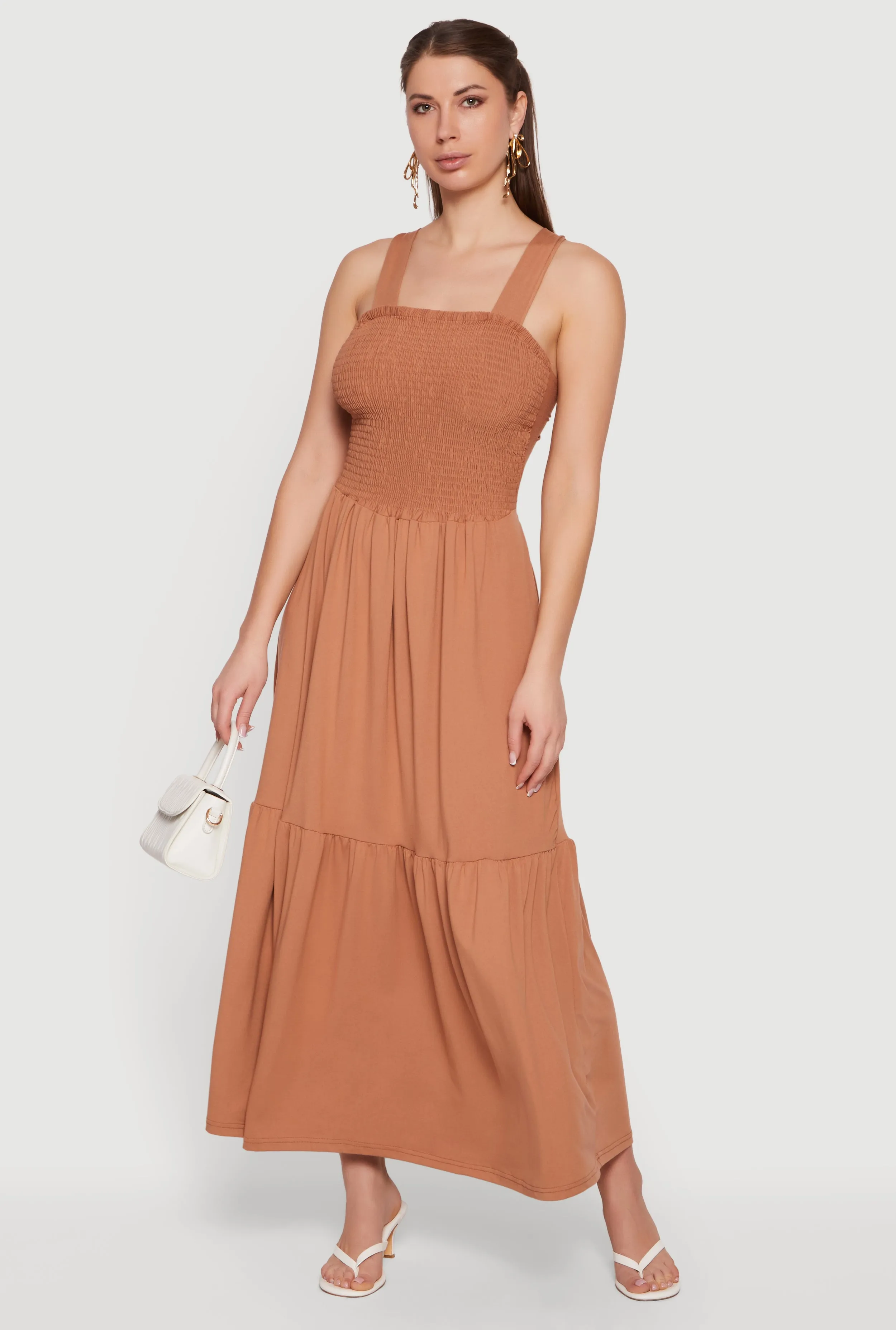 Smocked Tie Back Keyhole Maxi Dress sold by Rainbow