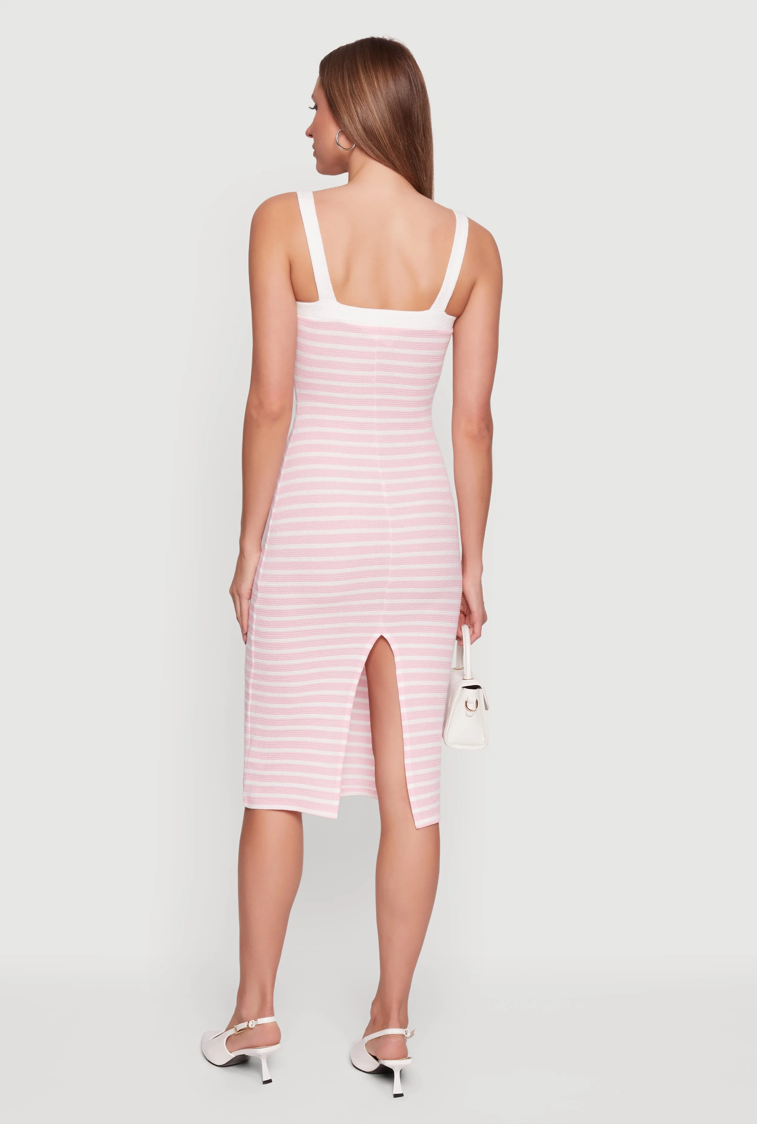 Square Neck Faux Button Striped Midi Dress sold by Rainbow product image thumbnail 3