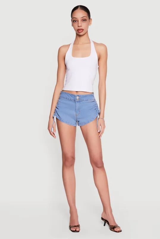 Denim Ruched Drawstring Side Shorts made by Almost Famous