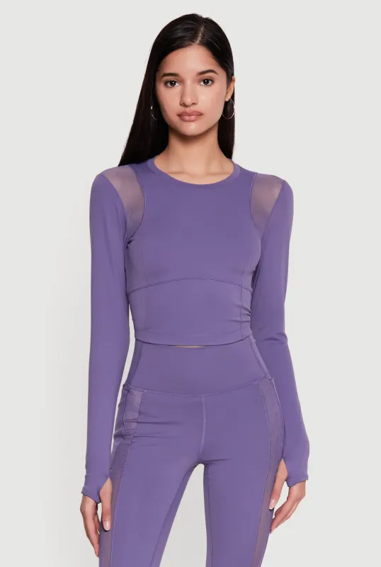 Mesh Detail Long Sleeve Active Top with Thumb Holes made by Rainbow