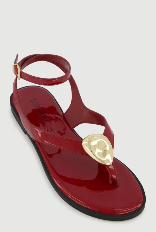 Metallic Pendant Ankle Strap Thong Sandals made by Rainbow