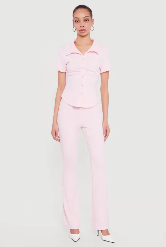 Brushed Rib Knit High Waisted Pull On Flare Pants made by Rainbow