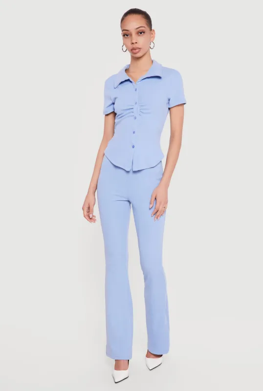 Brushed Rib Knit High Waisted Pull On Flare Pants made by Rainbow