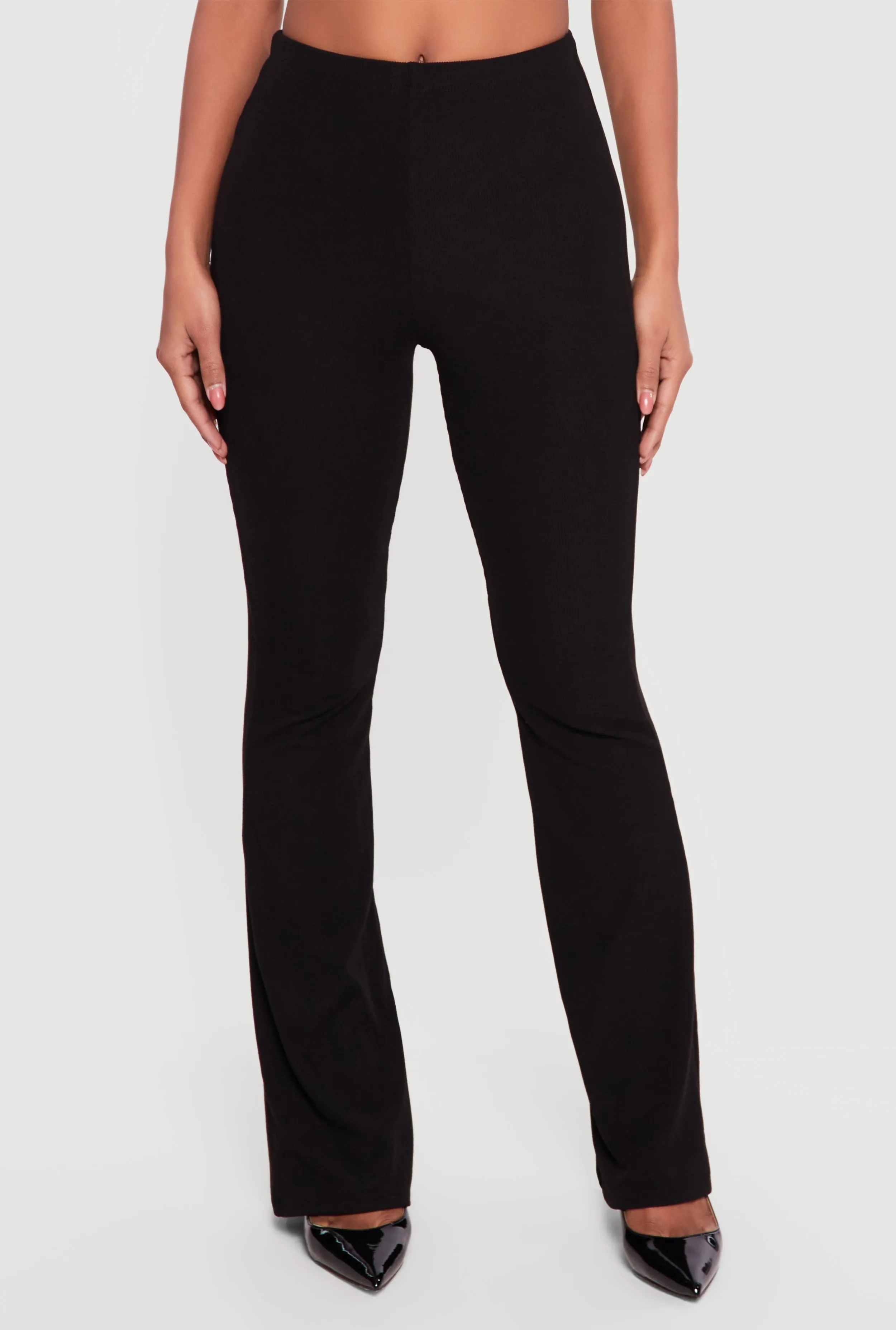 Brushed Rib Knit High Waisted Pull On Flare Pants sold by Rainbow product image thumbnail 3