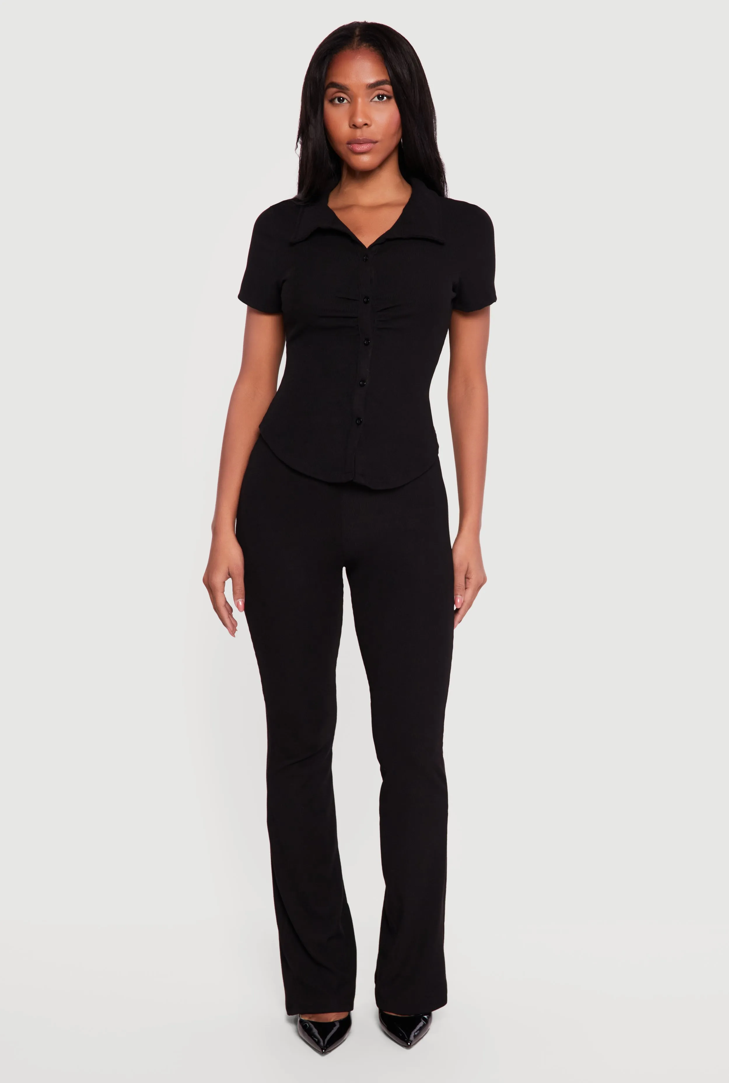Brushed Rib Knit High Waisted Pull On Flare Pants sold by Rainbow
