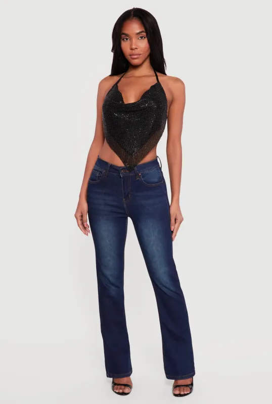 Rhinestone Hanky Hem Open Back Halter Top made by Rainbow