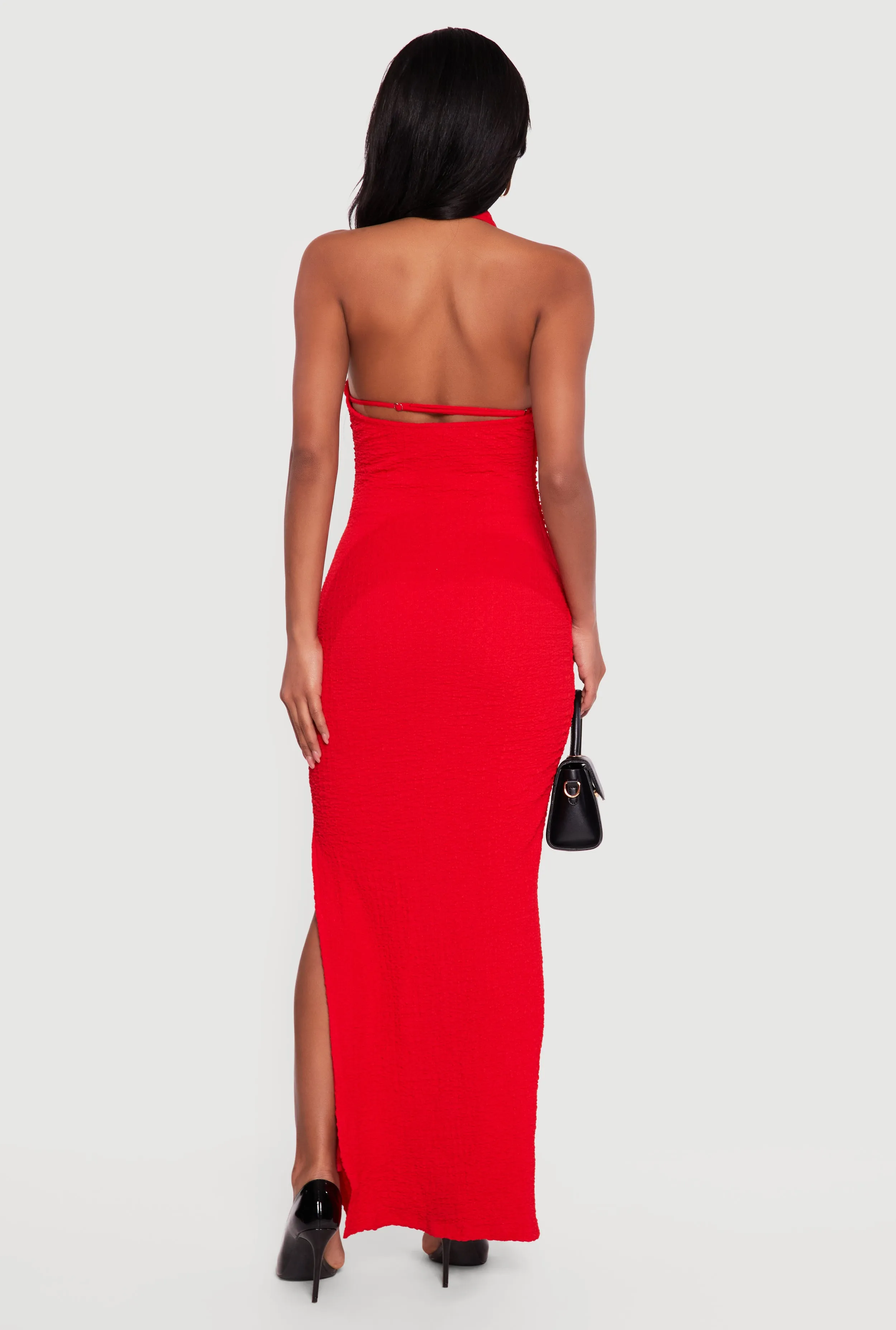 Textured Knit Ruched Side Halter Maxi Dress sold by Rainbow product image thumbnail 3