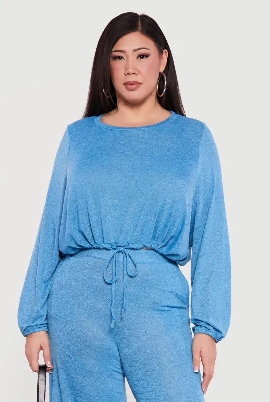 Plus Size Drawstring Hem Long Sleeve Crop Top made by Daisy