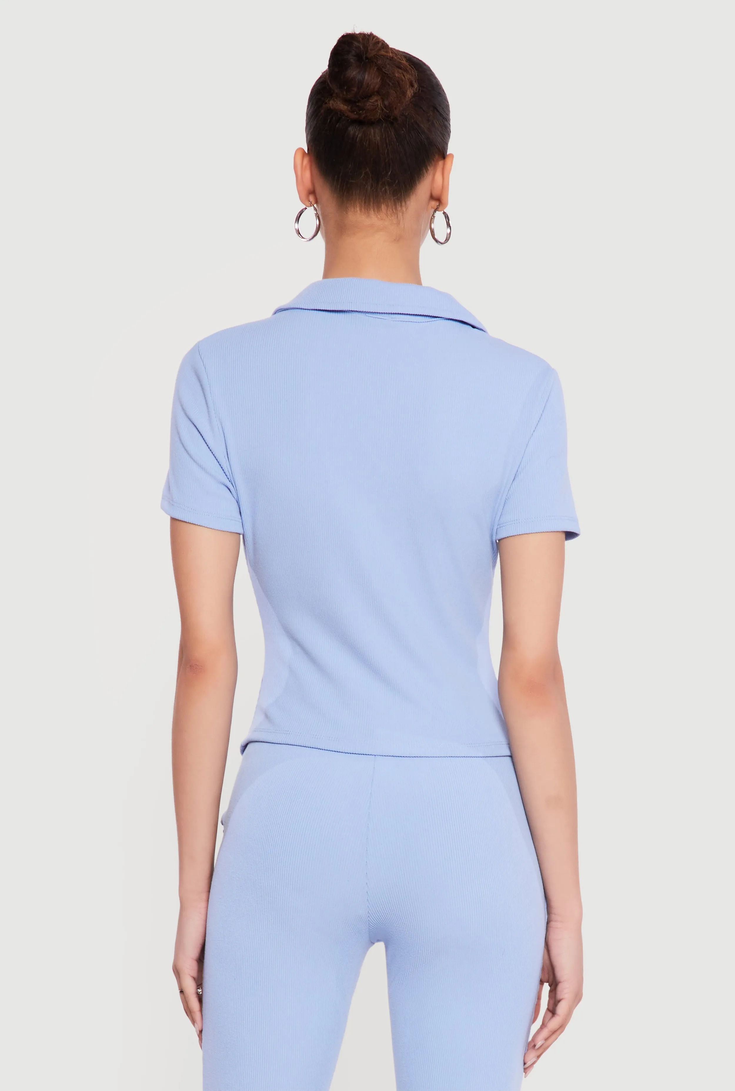 Brushed Rib Knit Ruched Button Front Shirt sold by Rainbow product image thumbnail 5
