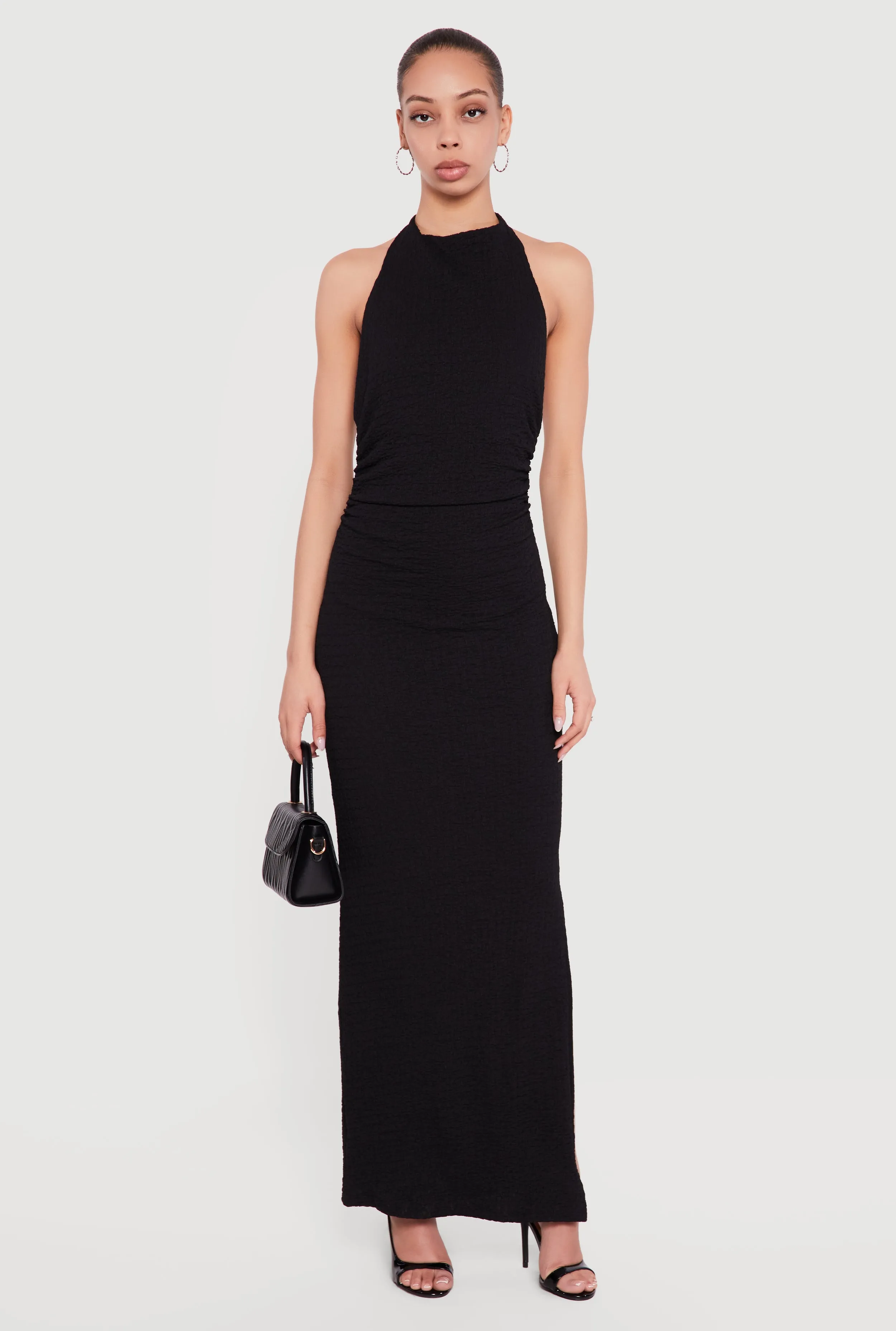 Textured Knit Ruched Side Halter Maxi Dress sold by Rainbow product image thumbnail 2