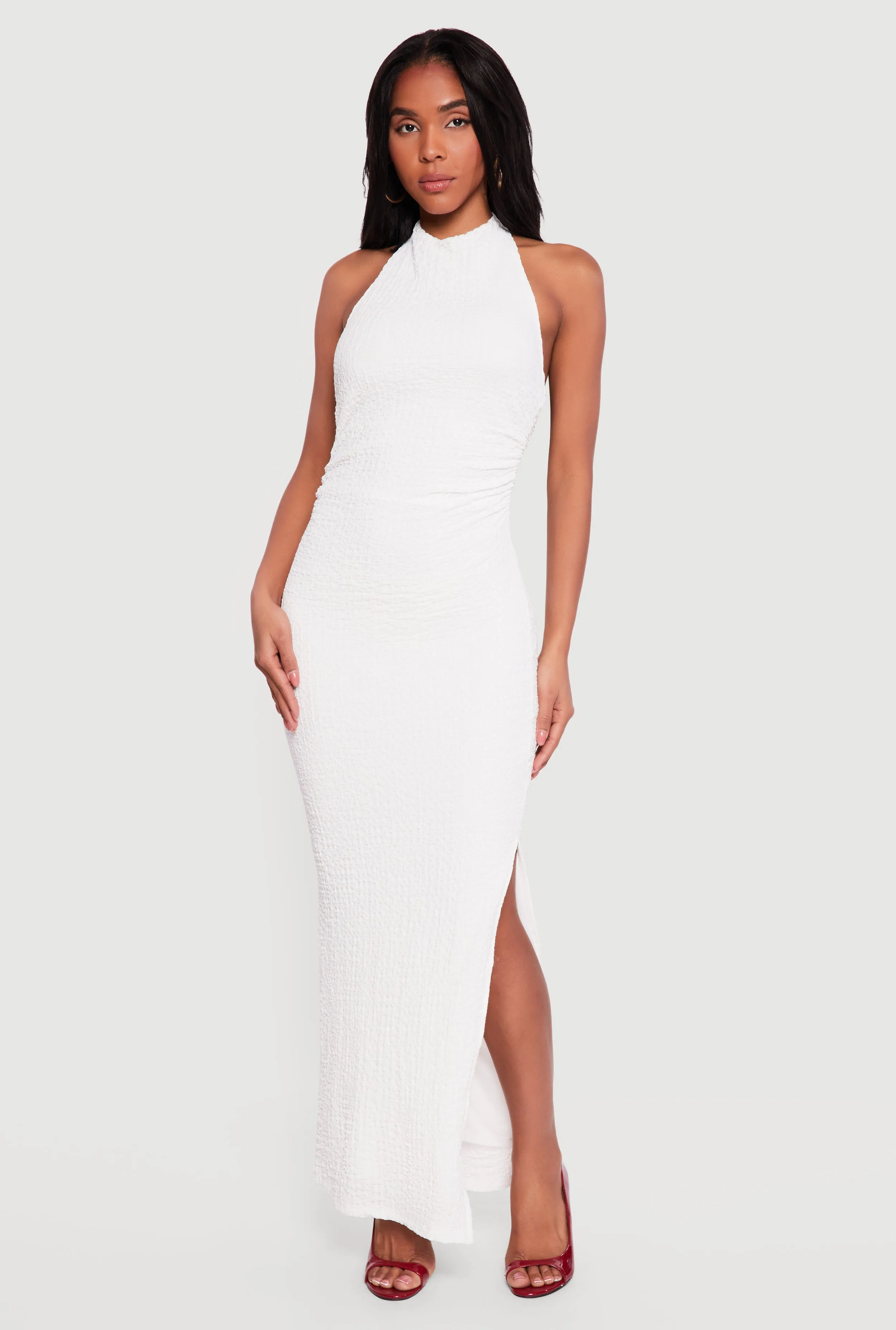 Textured Knit Ruched Side Halter Maxi Dress sold by Rainbow product image thumbnail 3