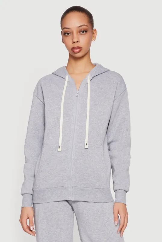 Long Sleeve Zip Front Drawstring Hoodie made by Daisy