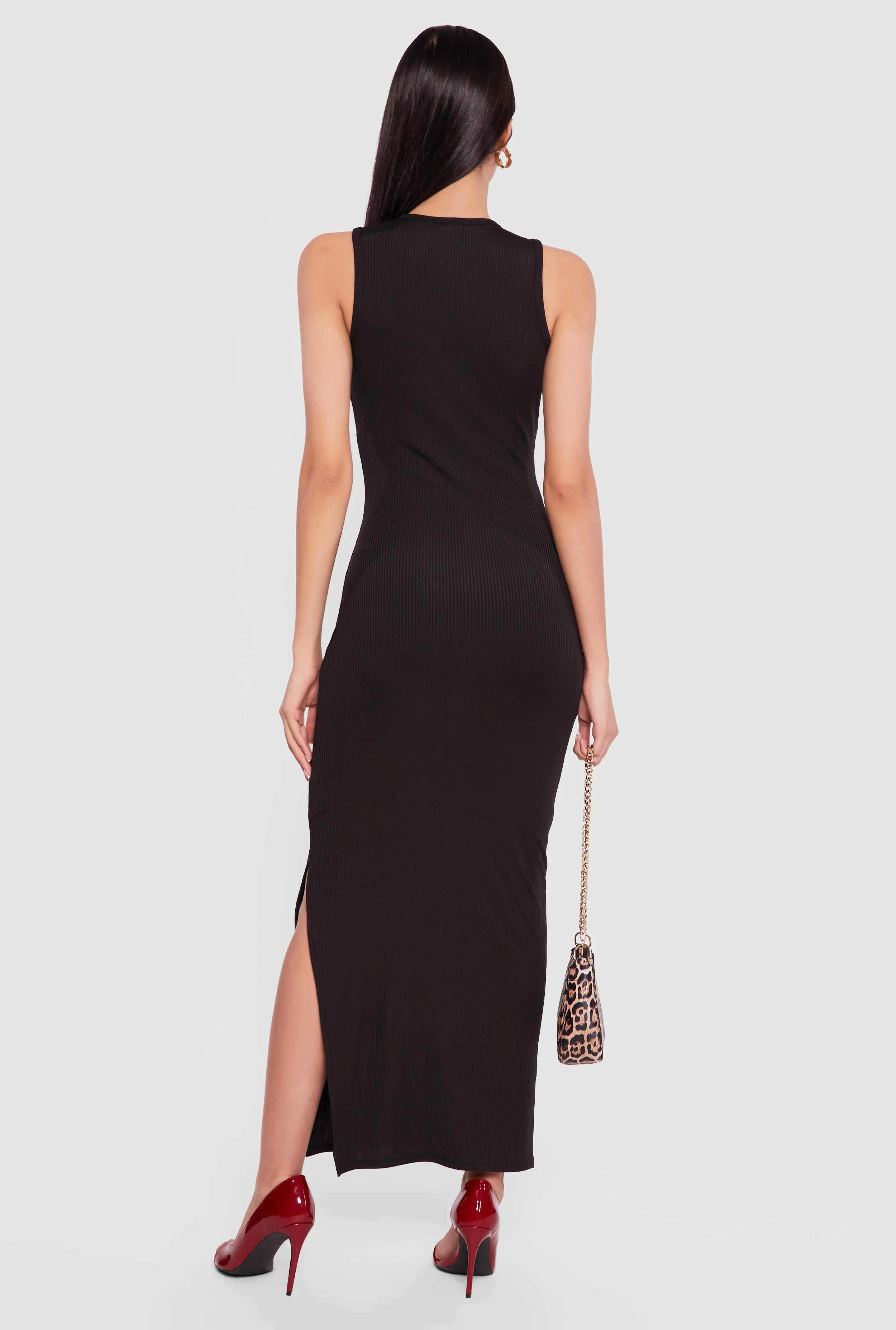 Sleeveless Ribbed Knit Crew Neck Maxi Dress sold by Rainbow product image thumbnail 3