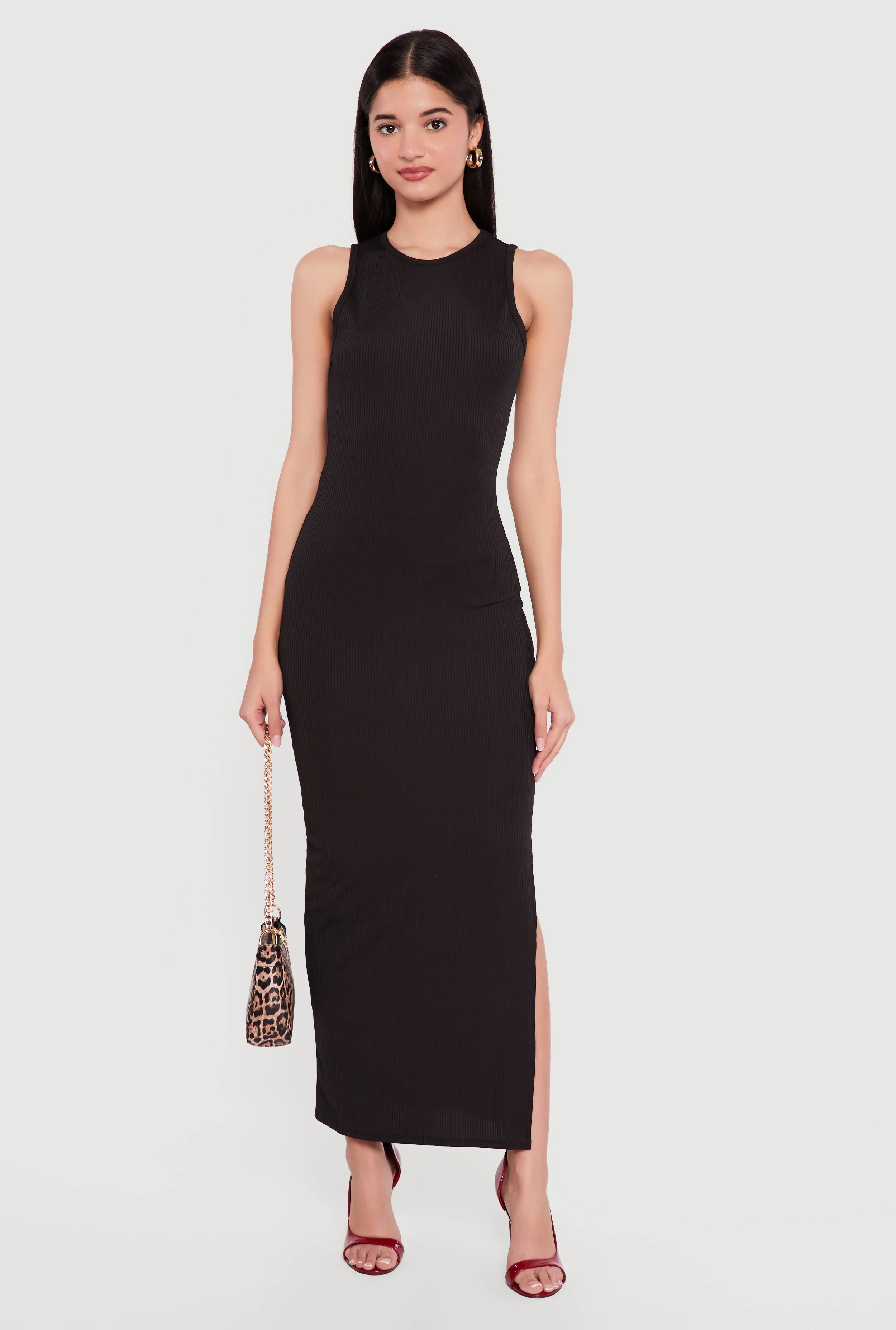 Sleeveless Ribbed Knit Crew Neck Maxi Dress sold by Rainbow